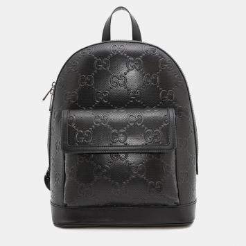 Gucci GG Embossed Black Leather Backpack 