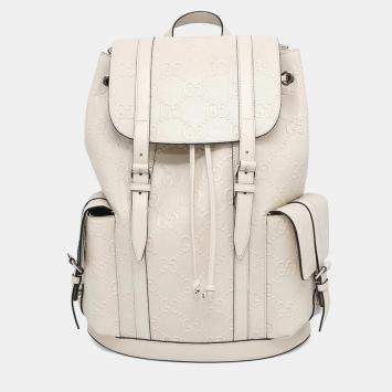 Gucci GG Embossed Backpack White Leather