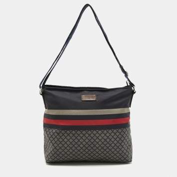 Gucci Navy Blue Diamante Nylon Web Flat Messenger Bag