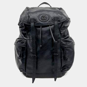 Gucci Black Leather Tonal Double G Backpack