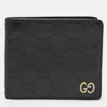 Pre Owned Gucci Black Guccissima Leather Interlocking G Bifold Wallet
