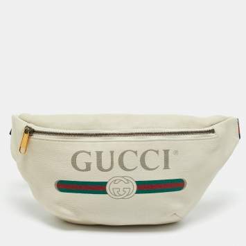 Pre Owned Gucci Off White Leather Logo Web Belt Bag