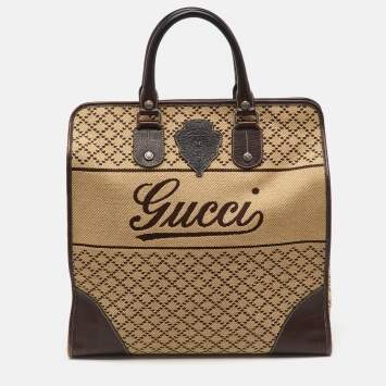 Pre Owned Gucci Brown/Beige Diamante Canvas and Leather Hysteria Travel Bag 