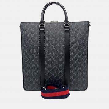 Pre Owned Gucci Black Leather Supreme Tote and Crossbody Bag