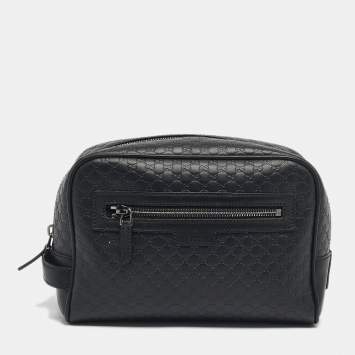 Pre Owned Gucci Black Microguccisima Leather Toiletry Pouch