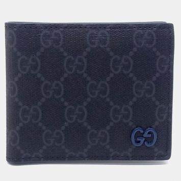 Pre Owned Gucci Black Coated Canvas GG Bifold Wallet