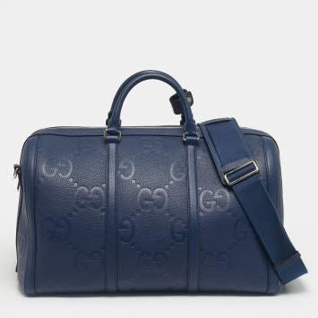 Pre Owned Gucci Navy Blue Jumbo GG Leather Medium Duffel Bag