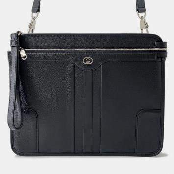 Pre Owned Gucci Interlocking G Messenger Bag Black Leather