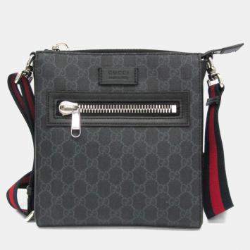 Pre Owned Gucci GG Supreme Leather Messenger Bag Black Gray