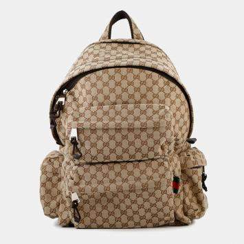 مملوكة مسبقًا حقيبة ظهر غوتشي كنفا بيج موديل مدرج GG كانفاس حجم كبير