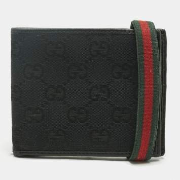 Pre Owned Gucci Black GG Canvas Web Bifold Wallet