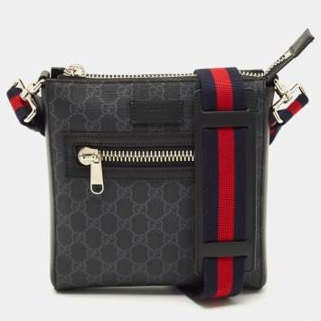 Pre Owned Gucci Small Black GG Supreme Canvas Messenger Bag