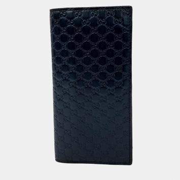 Pre Owned Gucci Navy Blue Leather Micro Cimaline Long Wallet