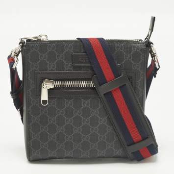 Pre Owned Gucci Small Black GG Supreme Canvas Messenger Bag
