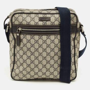 Pre Owned Gucci Navy Blue/Beige GG Supreme Canvas Messenger Bag
