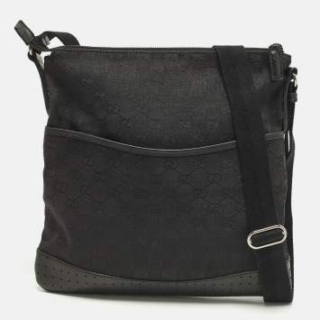 مملوكة مسبقًا حقيبة ماسنجر مسطحة كانفاس GG أسود غوتشي