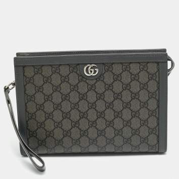 Pre Owned Gucci Ophidia Small Grey GG Supreme Canvas Wristlet Pouch