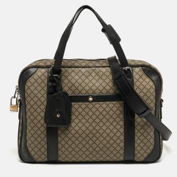 Pre Owned Gucci Business Black/Beige Diamante Coated Canvas Briefcase