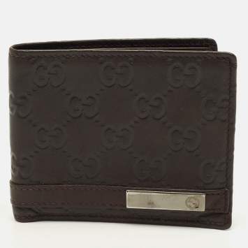 Pre Owned Gucci Logo Metal Dark Brown Guccissima Leather Bifold Wallet
