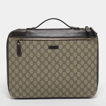 مملوكة مسبقًا Gucci Brown/Beige GG Supreme Canvas Portfolio Case