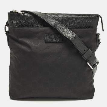 Pre Owned حقيبة ماسنجر غوتشي جلد ونايلون جي جي أسود