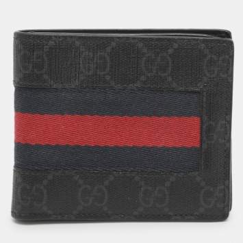 مملوكة مسبقًا Gucci Web Black GG Coated Canvas Fabric Bifold