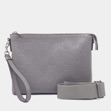 Pre Owned حقيبة ماسنجر غوتشي جلد رمادي جامبو GG