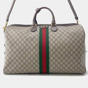 مملوكة مسبقًا Gucci Gg Supreme Savoy Large Duffle Bag Beige/Brown/Green Gg Supreme Leather Size Large