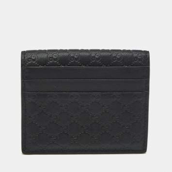 Pre Owned Gucci Black Microguccissima Leather Card Holder