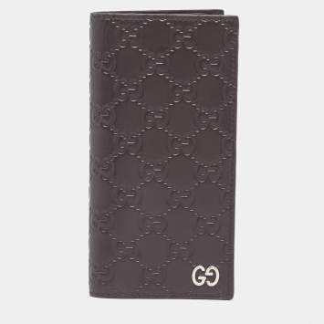 Pre Owned محفظة غوتشي جلد غوتشيسما بني داكن ثنائية الطي بشعار G مزدوج