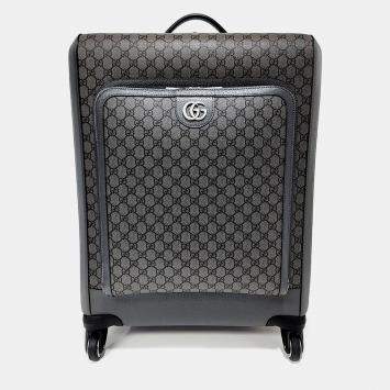 Pre Owned Gucci Savoy Black/Grey Canvas and Leather Medium Trolley Carrier (693664)