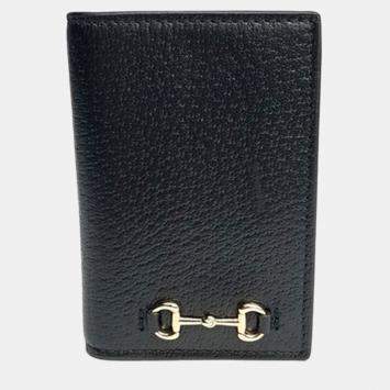 Pre Owned Gucci Black Leather Horsebit Card Holder 