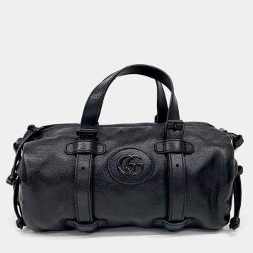 Pre Owned Gucci Black Leather Small Duffle Bag (725701)
