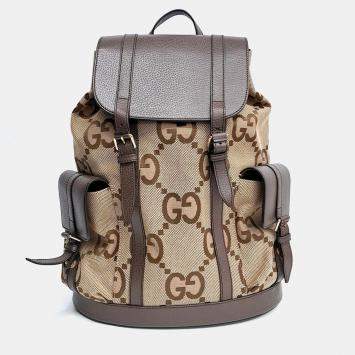 Pre Owned Gucci Beige Multicolor Canvas and Leather Jumbo GG Backpack (678829)