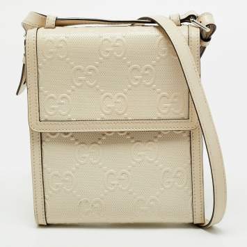 مملوكة مسبقًا Gucci Perforated Small Off White GG Embossed Leather Messenger Bag