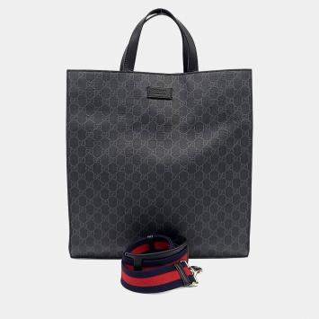 مملوكة مسبقًا Gucci Black PVC Soft GG Supreme Tote and Shoulder Bag (495559)