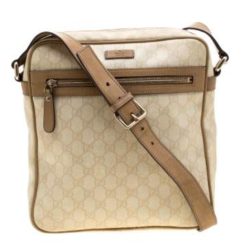 Pre Owned Gucci Beige GG Supreme Canvas and Leather Messenger Bag