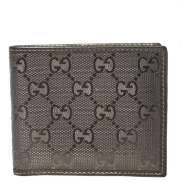 Pre Owned Gucci Metallic Gold GG Imprime Canvas Bi Fold Wallet