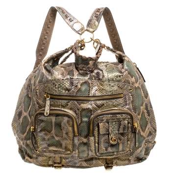 Pre Owned Gucci Beige/Green Python Large Darwin Convertible Backpack