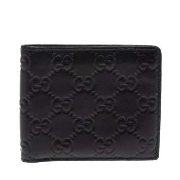 Pre Owned Gucci Black Guccissima Leather Bifold Wallet