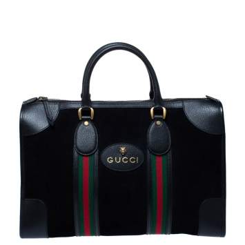 Pre Owned Gucci Black Suede and Leather Neo Vintage Web Duffle Bag