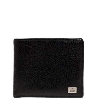 Pre Owned Gucci Black Leather Logo Plaque Bifold Compact Wallet
