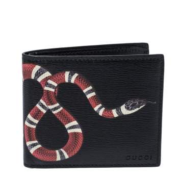 Pre Owned Gucci Black Leather Kingsnake Bifold Wallet