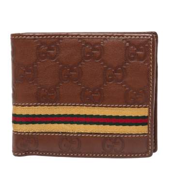 Pre Owned Gucci Brown Guccissima Leather Web Bifold Wallet