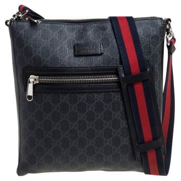 Pre Owned Gucci Black GG Supreme Canvas and Leather Messenger Bag