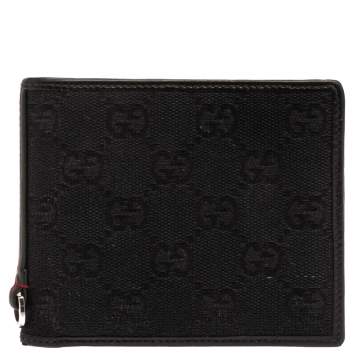 Pre Owned Gucci Black GG Canvas Web Bi-Fold Wallet