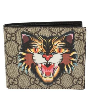 Pre Owned Gucci Beige GG Supreme Canvas Angry Cat Bifold Wallet