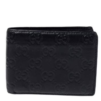 Pre Owned Gucci Black Guccissima Leather Bifold Wallet
