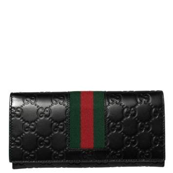 Pre Owned Gucci Black Guccissima Leather Web Wallet