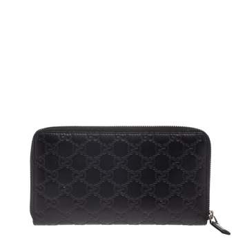 Pre Owned Gucci Black Guccissima Leather Zip Around Wallet